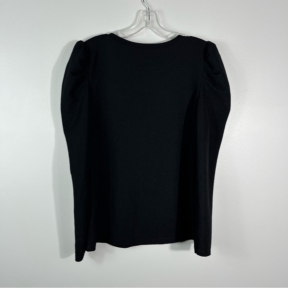 Ann Taylor Factory Black Micro Stripe Puff Shoulder Long Sleeve Top XS Minimal - Picture 4 of 4